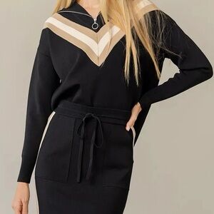 TR RUNWAY Zippered Pullover Geometric Pattern Longsleeve Sweater.SZ:S